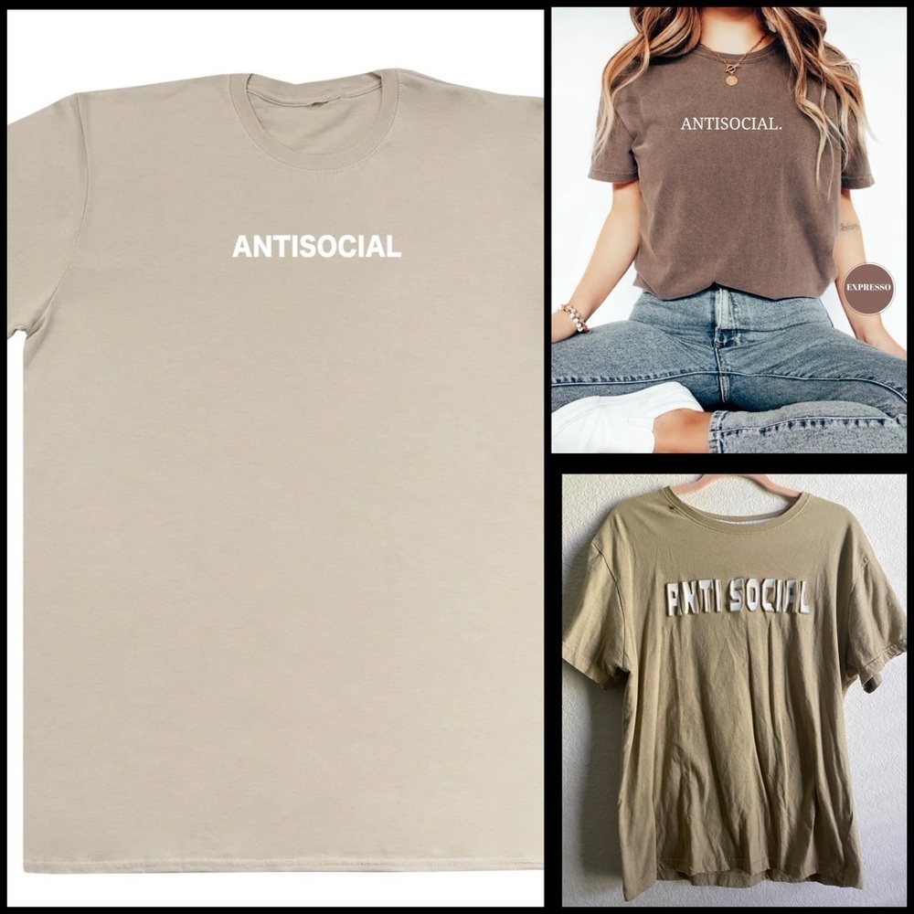 Triumph Tragedy Antisocial Unisex Tan Graphic Streetwear Casual T-Shirt Size L
